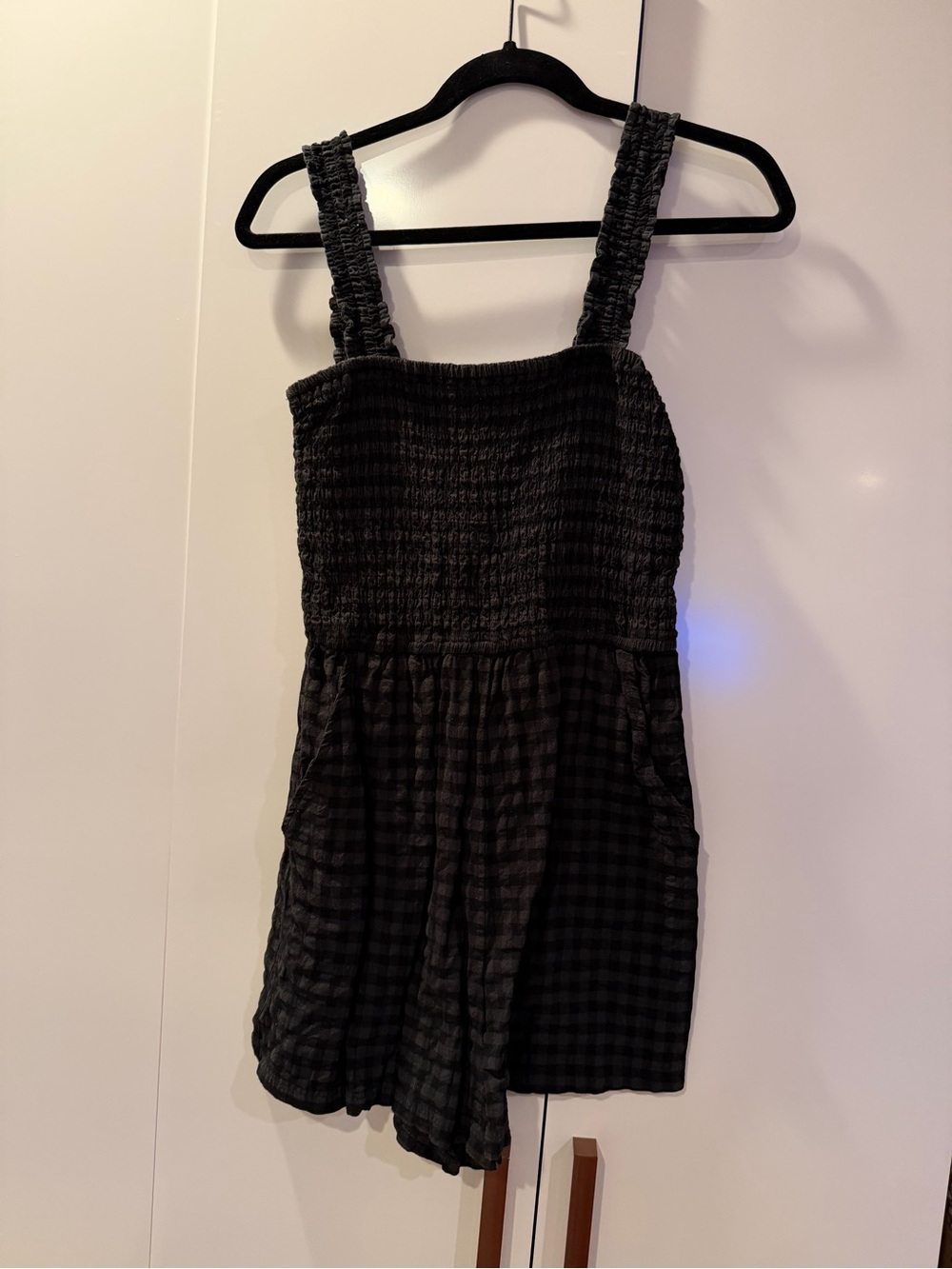 Checkered Smocked Tank romper with Pockets